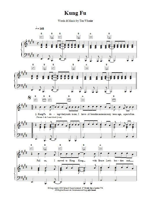 Ash Kung Fu Sheet Music Notes & Chords for Lyrics & Chords - Download or Print PDF