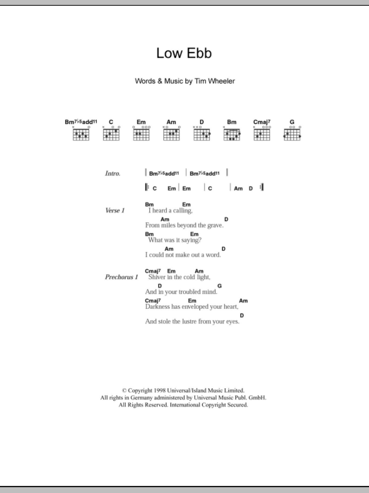 Ash Low Ebb Sheet Music Notes & Chords for Lyrics & Chords - Download or Print PDF