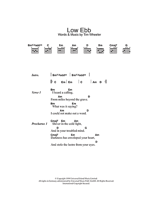 Ash Low Ebb Sheet Music Notes & Chords for Lyrics & Chords - Download or Print PDF