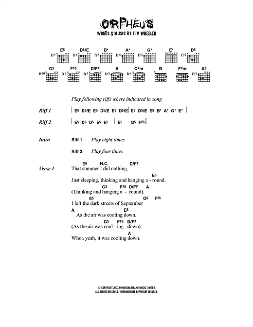 Ash Orpheus Sheet Music Notes & Chords for Lyrics & Chords - Download or Print PDF