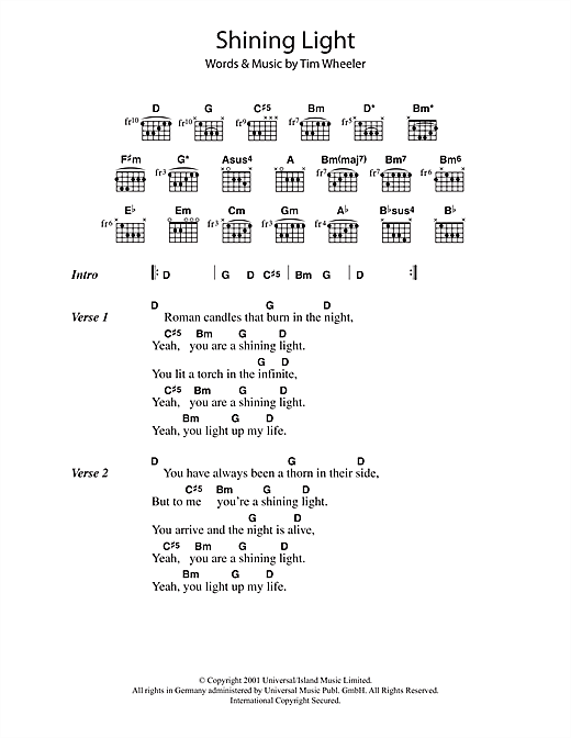 Preview Ash Shining Light Pop sheet music, notes and chords for Piano, Vocal & Guitar, SKU: 17619 sheet music, piano notes, chords, guitar tabs, score, transpose, transcribe, how to play, guide, download, learn, tutorial, progression, song, artist, awards, billboard, mtv, vh1, tour, single, album, release