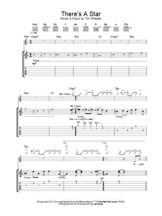 Ash There's A Star Sheet Music Notes & Chords for Guitar Tab - Download or Print PDF