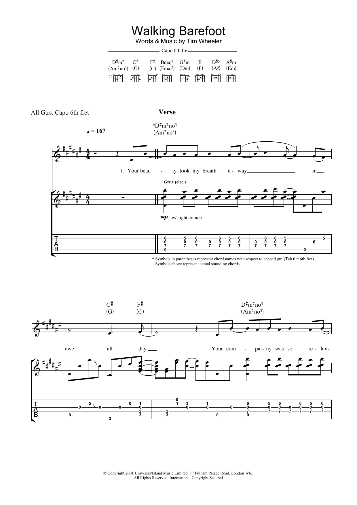 Ash Walking Barefoot Sheet Music Notes & Chords for Guitar Tab - Download or Print PDF