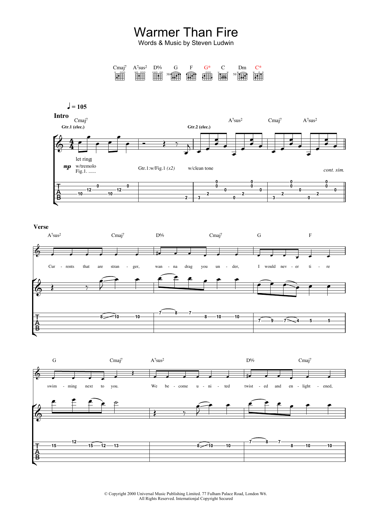 Ash Warmer Than Fire Sheet Music Notes & Chords for Guitar Tab - Download or Print PDF