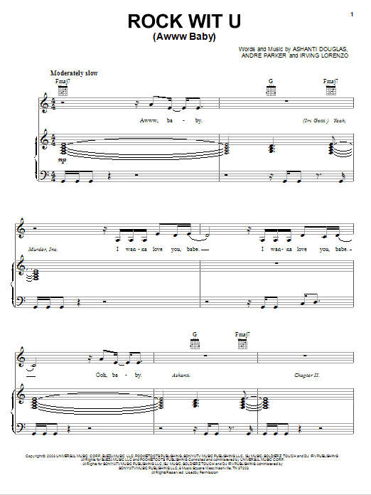 Ashanti Rock Wit U (Awww Baby) Sheet Music Notes & Chords for Piano, Vocal & Guitar (Right-Hand Melody) - Download or Print PDF