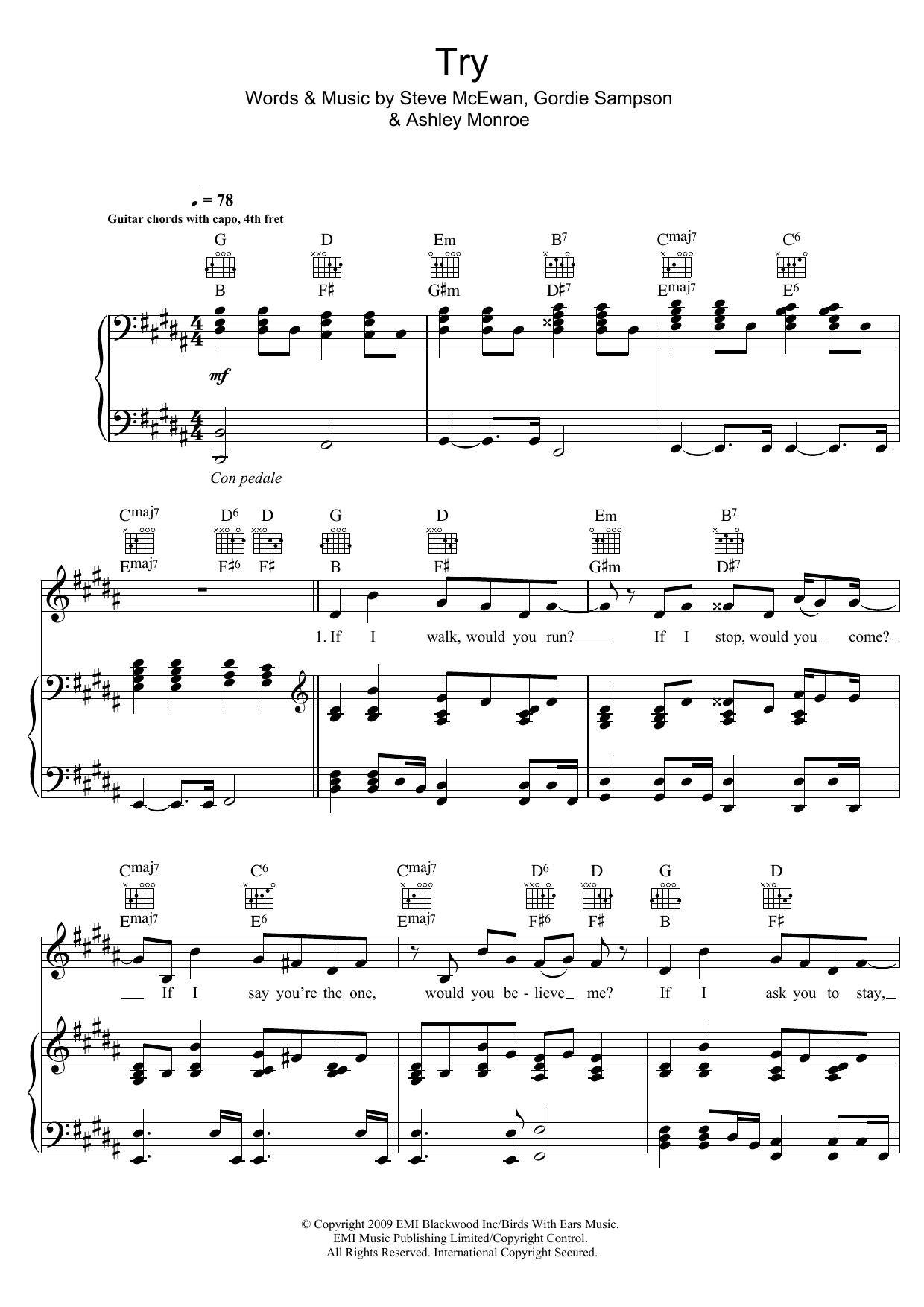 Asher Monroe Try Sheet Music Notes & Chords for Piano, Vocal & Guitar (Right-Hand Melody) - Download or Print PDF