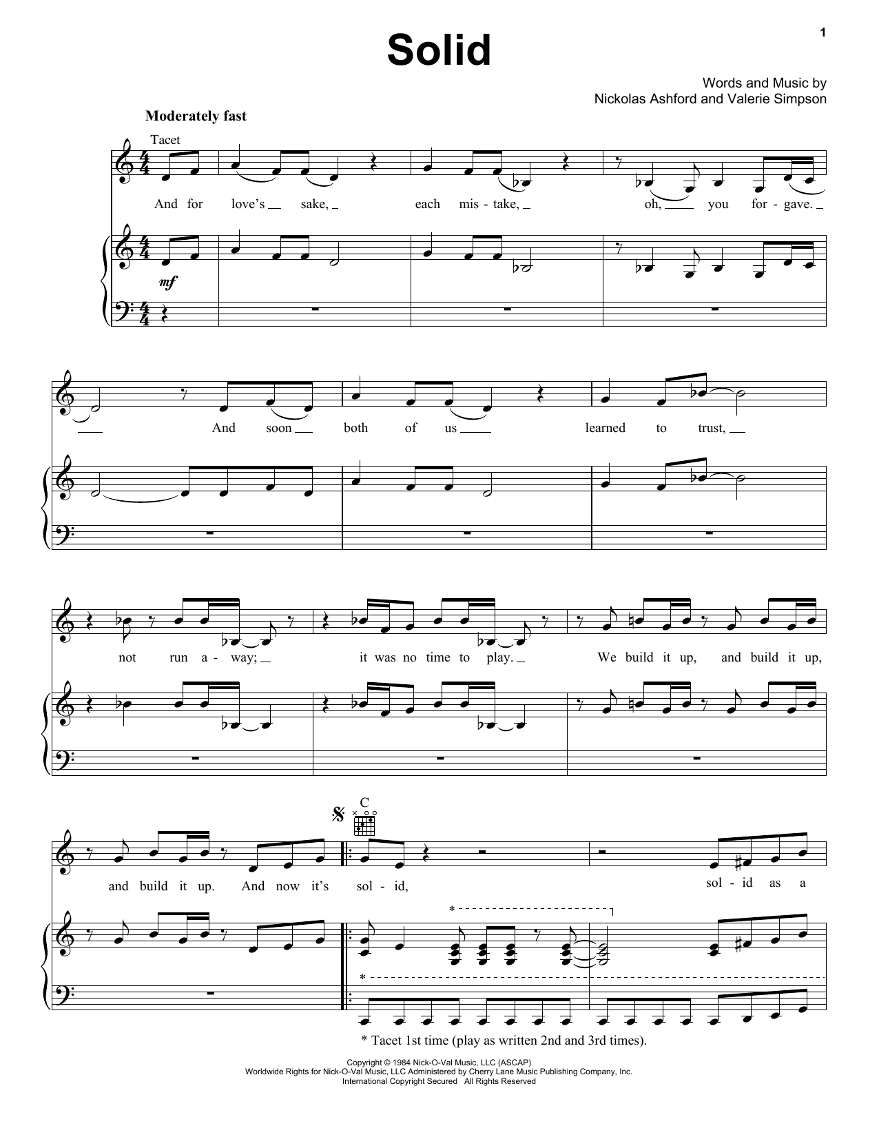 Ashford & Simpson Solid Sheet Music Notes & Chords for Piano, Vocal & Guitar (Right-Hand Melody) - Download or Print PDF
