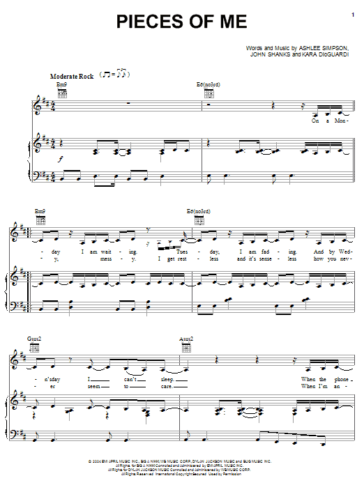 Ashlee Simpson Pieces Of Me Sheet Music Notes & Chords for Piano (Big Notes) - Download or Print PDF