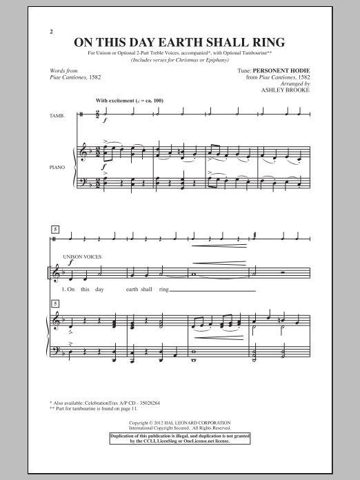 Ashley Brooke On This Day Earth Shall Ring Sheet Music Notes & Chords for Unison Choral - Download or Print PDF