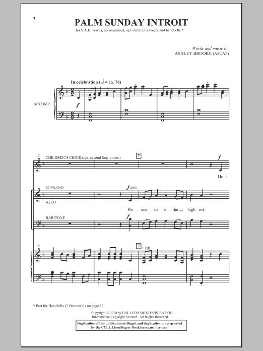 Ashley Brooke Palm Sunday Introit Sheet Music Notes & Chords for SAB - Download or Print PDF