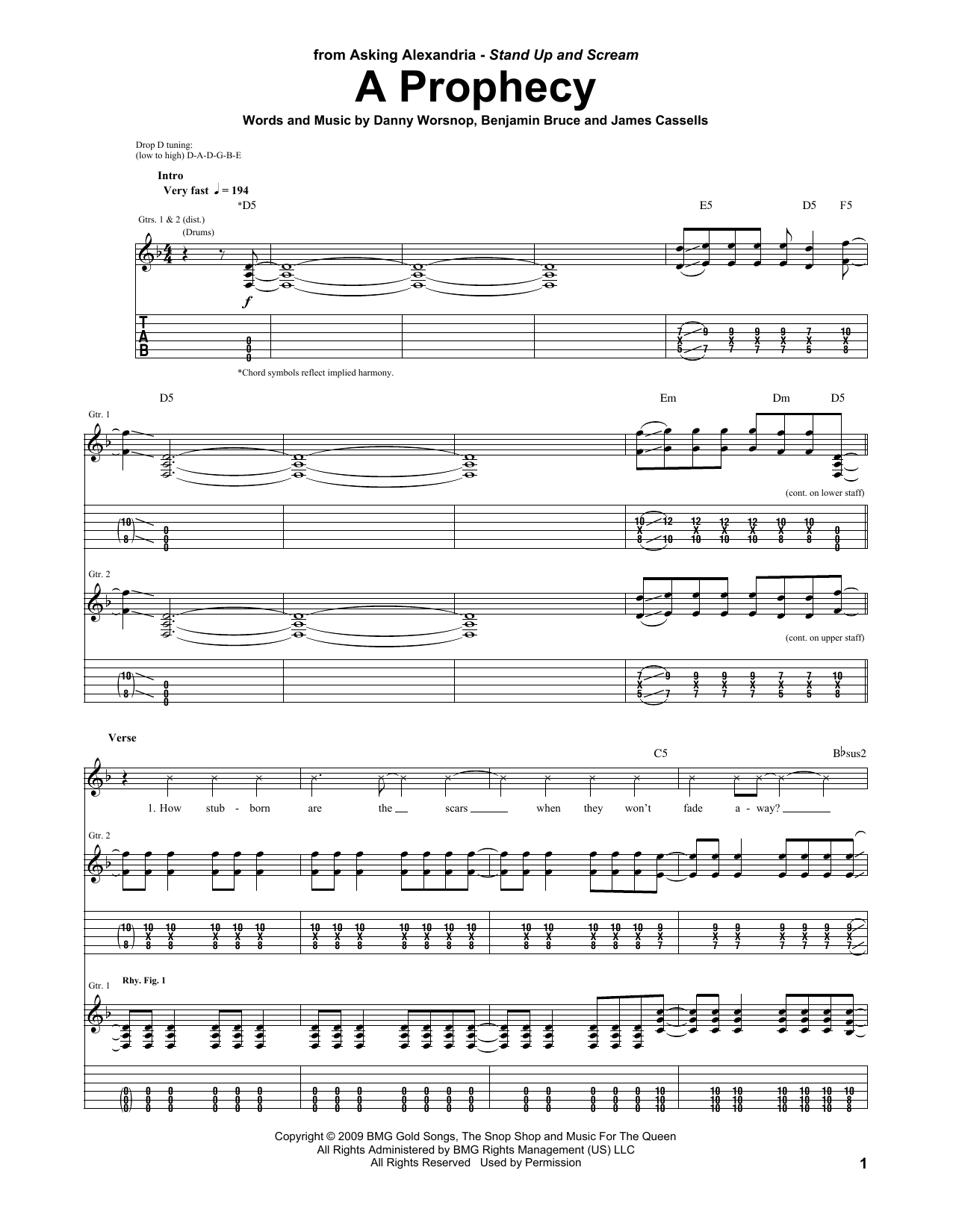 Asking Alexandria A Prophecy Sheet Music Notes & Chords for Guitar Tab - Download or Print PDF