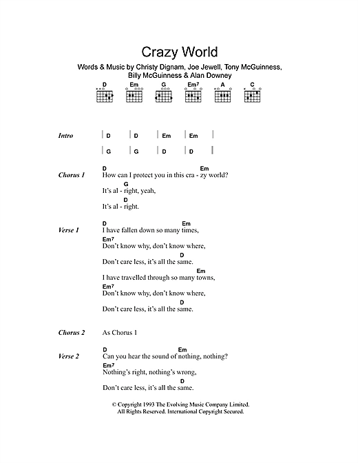 Aslan Crazy World Sheet Music Notes & Chords for Lyrics & Chords - Download or Print PDF