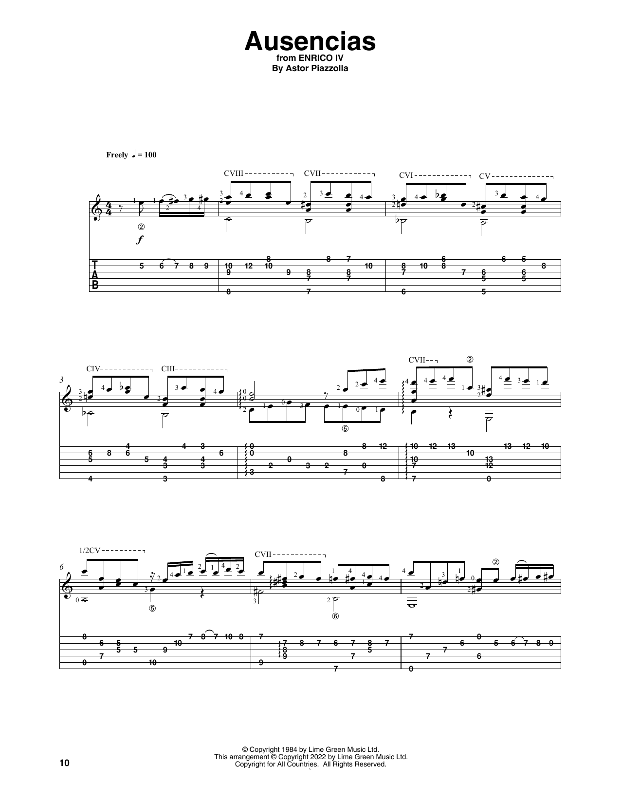 Astor Piazzolla Ausencias (arr. Celil Refik Kaya) Sheet Music Notes & Chords for Solo Guitar - Download or Print PDF