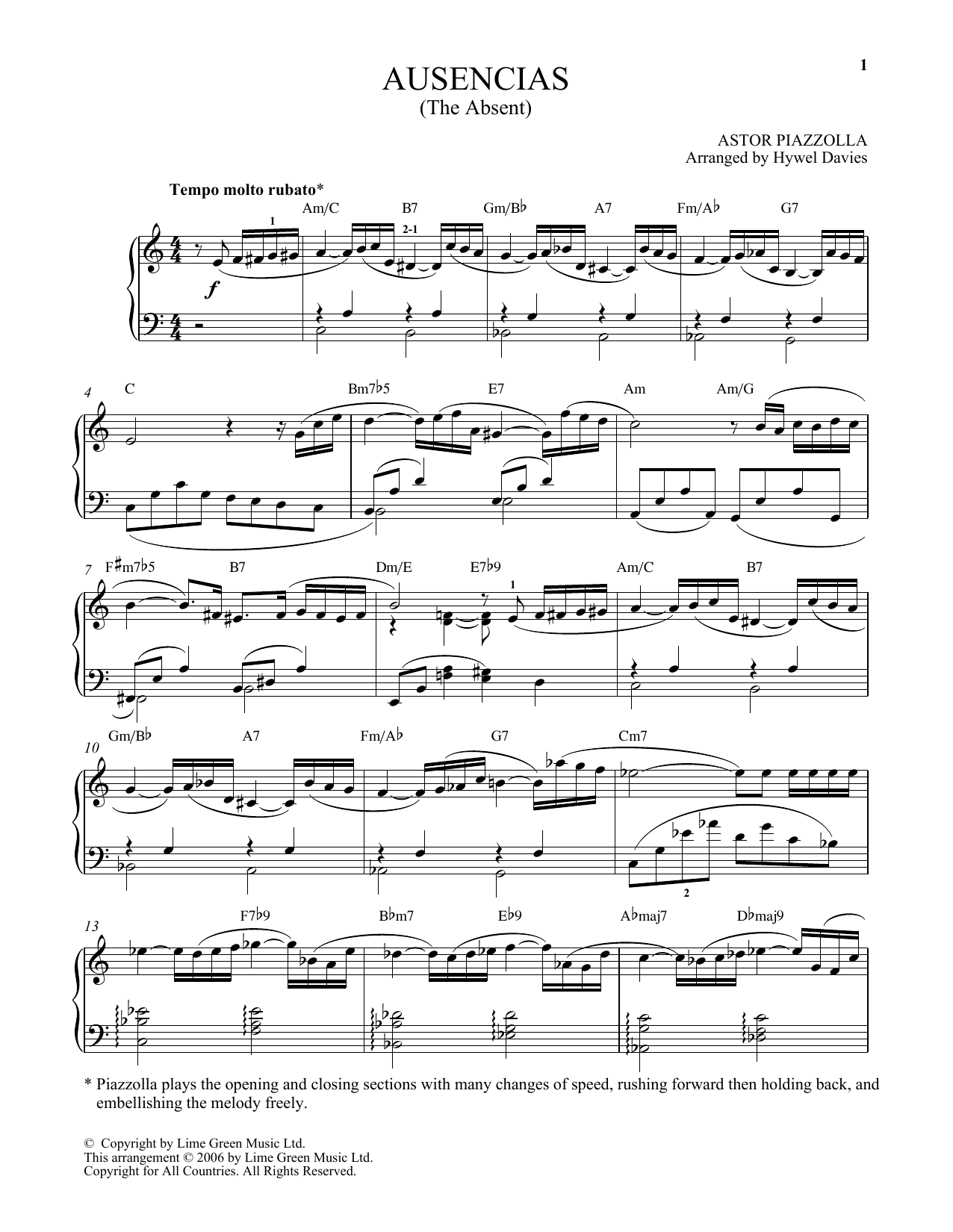 Astor Piazzolla Ausencias Sheet Music Notes & Chords for Easy Piano - Download or Print PDF