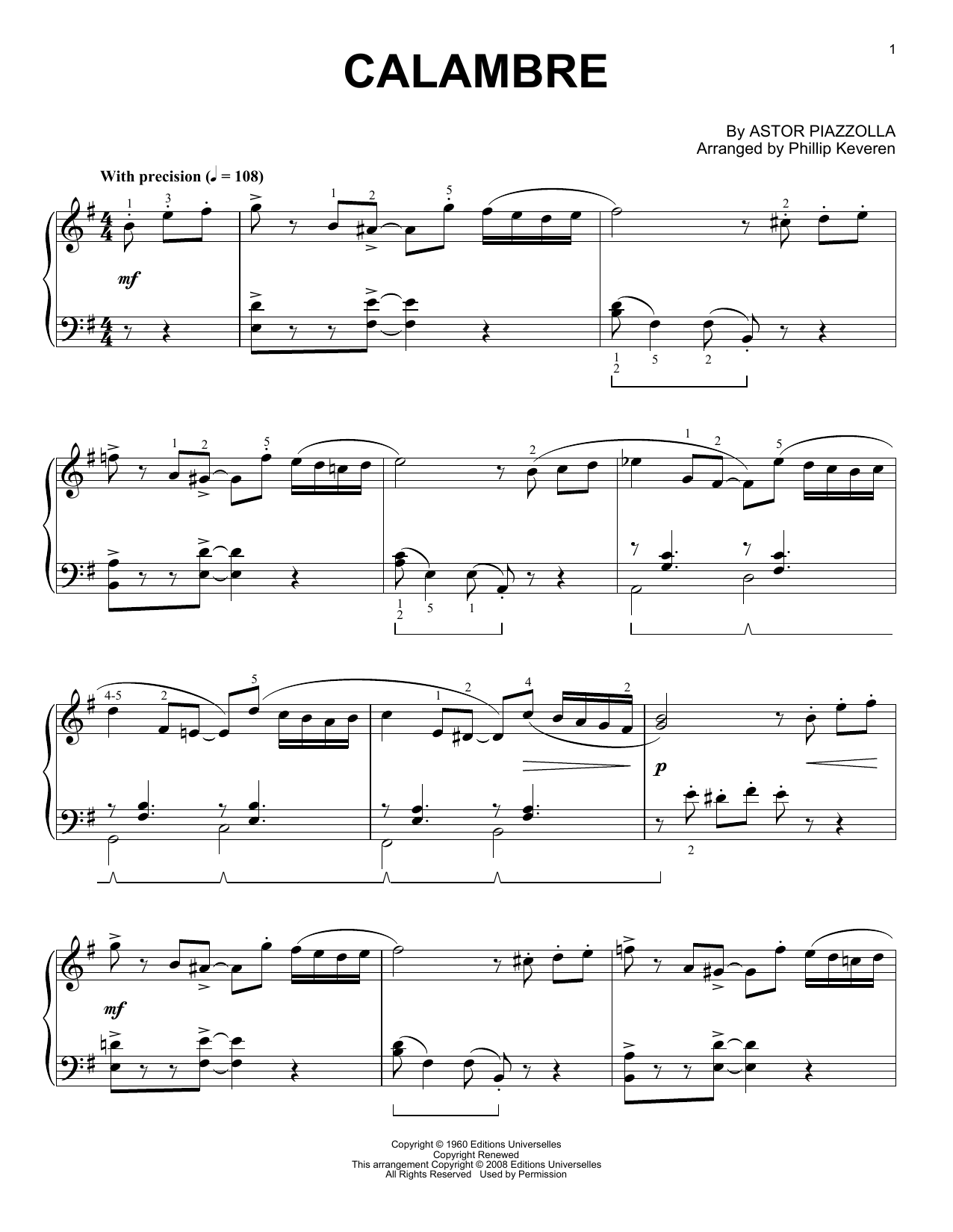 Astor Piazzolla Calambre Sheet Music Notes & Chords for Piano - Download or Print PDF