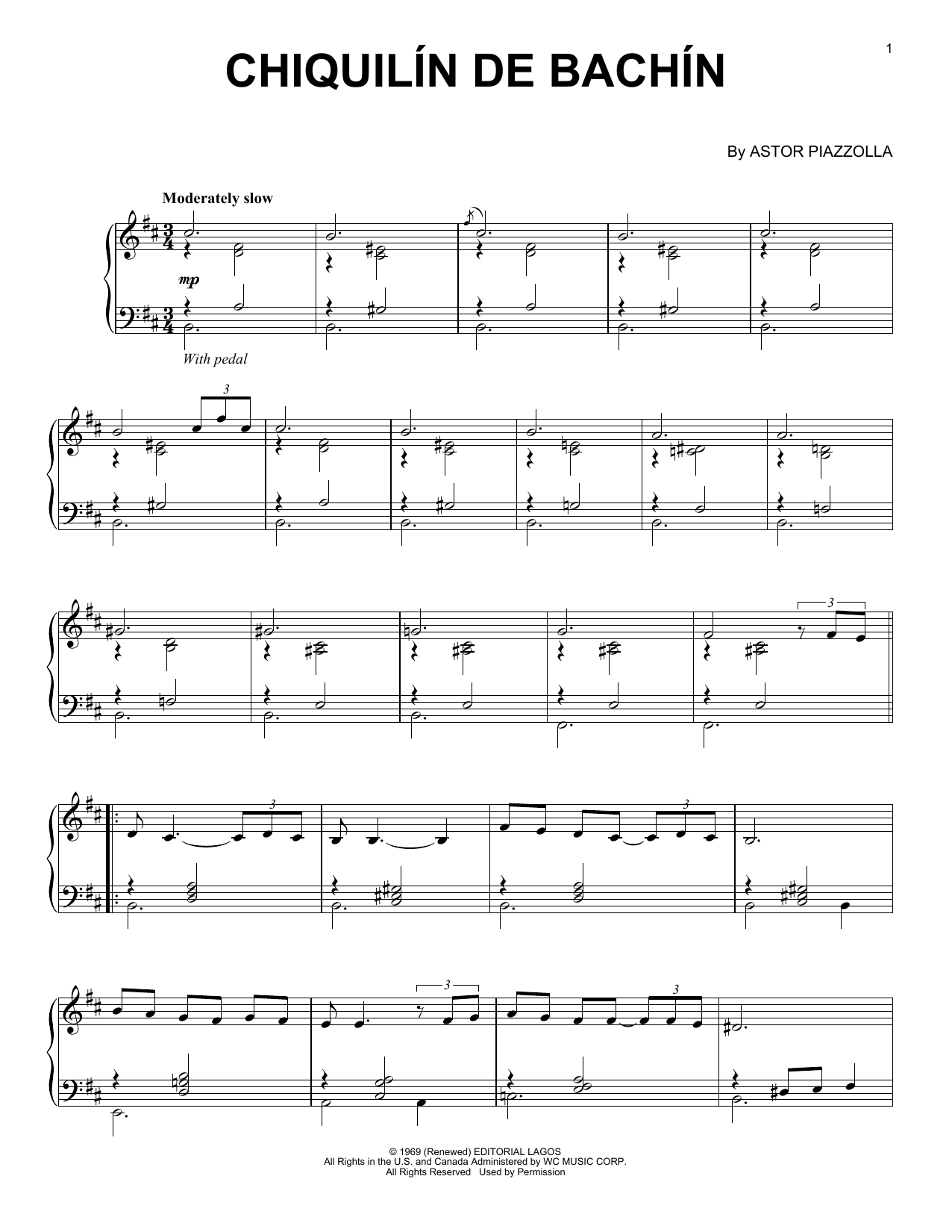Astor Piazzolla Chiquilin de Bachin Sheet Music Notes & Chords for Piano Solo - Download or Print PDF