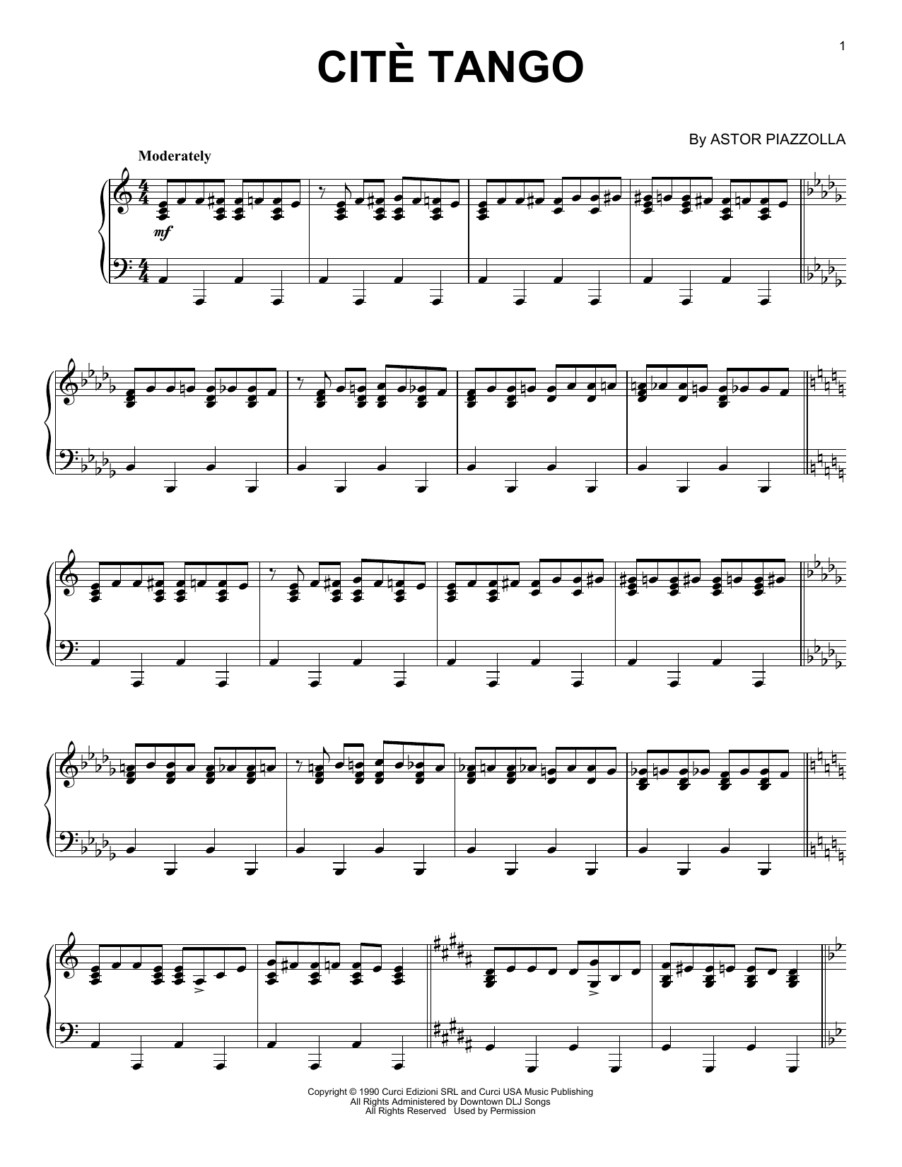 Astor Piazzolla Cite Tango Sheet Music Notes & Chords for Piano Solo - Download or Print PDF