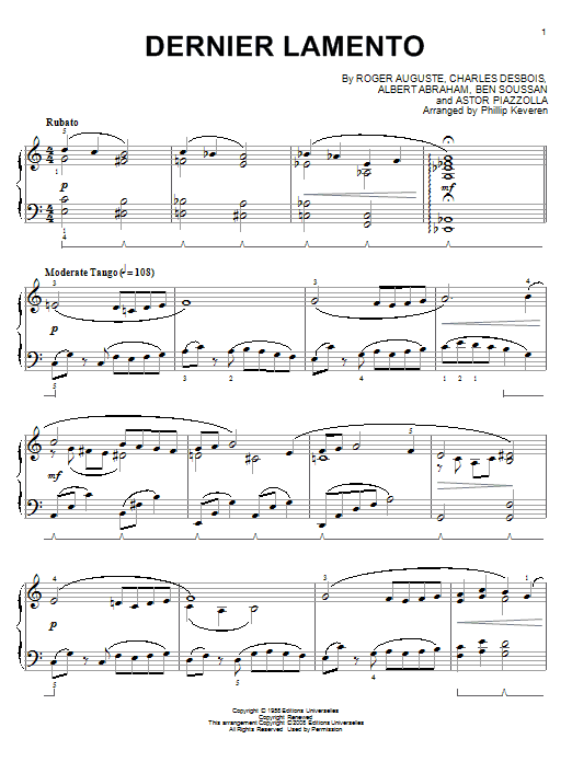 Astor Piazzolla Dernier lamento Sheet Music Notes & Chords for Piano - Download or Print PDF