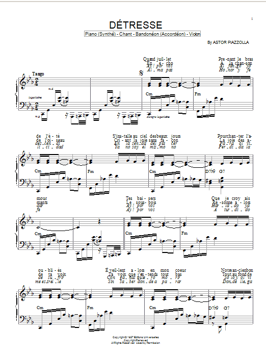 Astor Piazzolla Detresse Sheet Music Notes & Chords for Piano - Download or Print PDF Astor Piazzolla Detresse Sheet Music Notes & Chords for Piano - Download or Print PDF