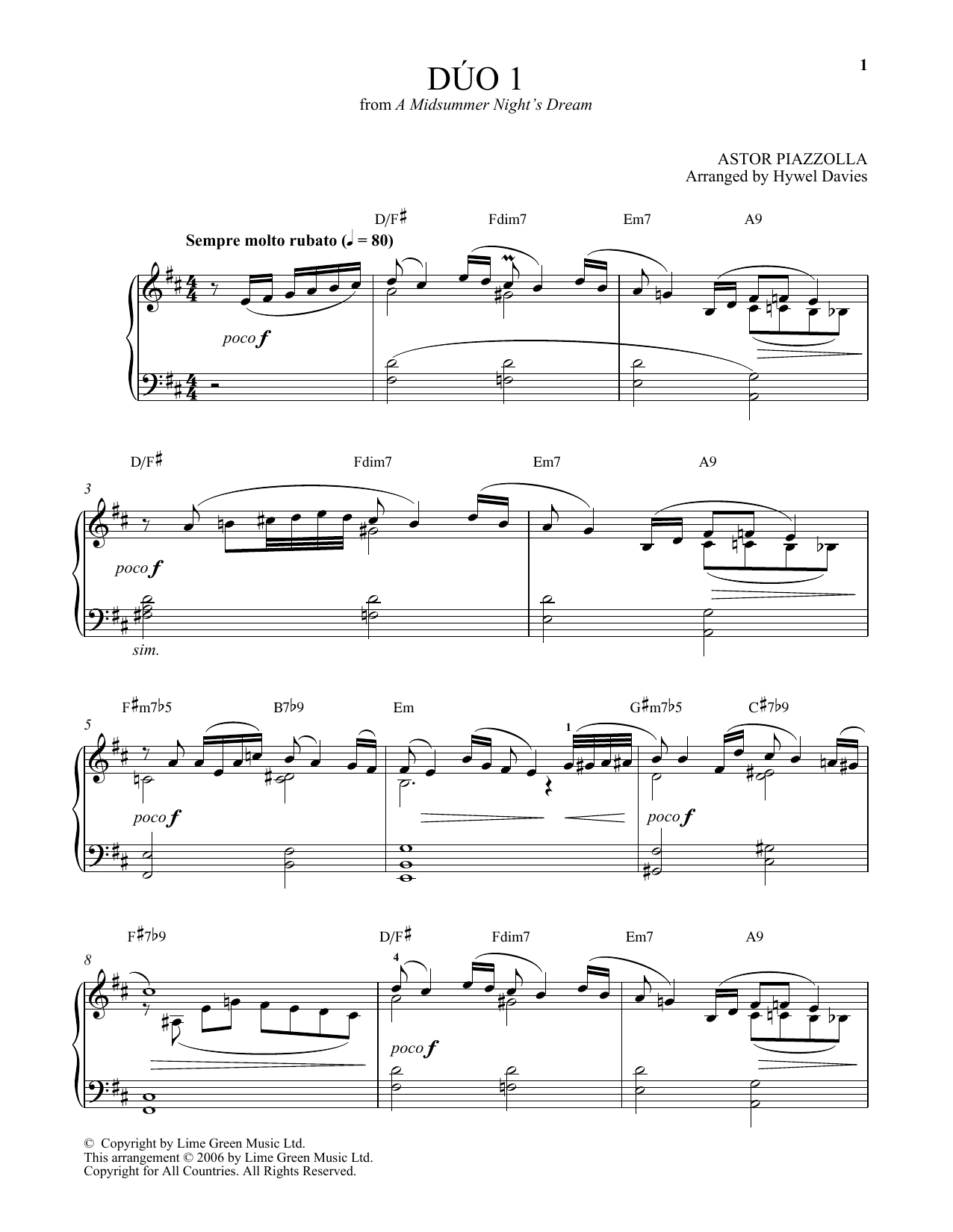 Astor Piazzolla Duo I Sheet Music Notes & Chords for Piano - Download or Print PDF