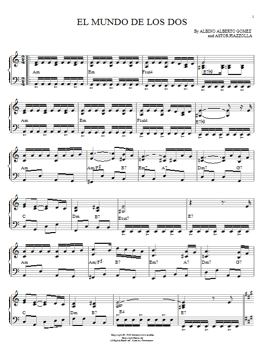 Astor Piazzolla El mundo de los dos Sheet Music Notes & Chords for Piano - Download or Print PDF