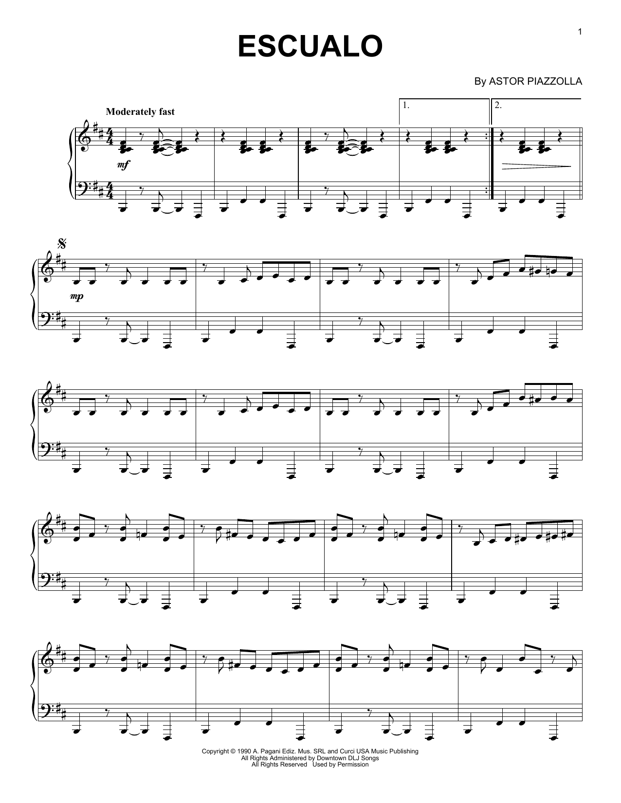 Astor Piazzolla Escualo Sheet Music Notes & Chords for Piano Solo - Download or Print PDF