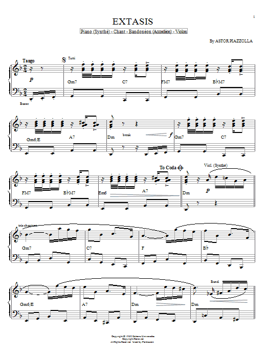Astor Piazzolla Extasis Sheet Music Notes & Chords for Piano - Download or Print PDF Astor Piazzolla Extasis Sheet Music Notes & Chords for Piano - Download or Print PDF