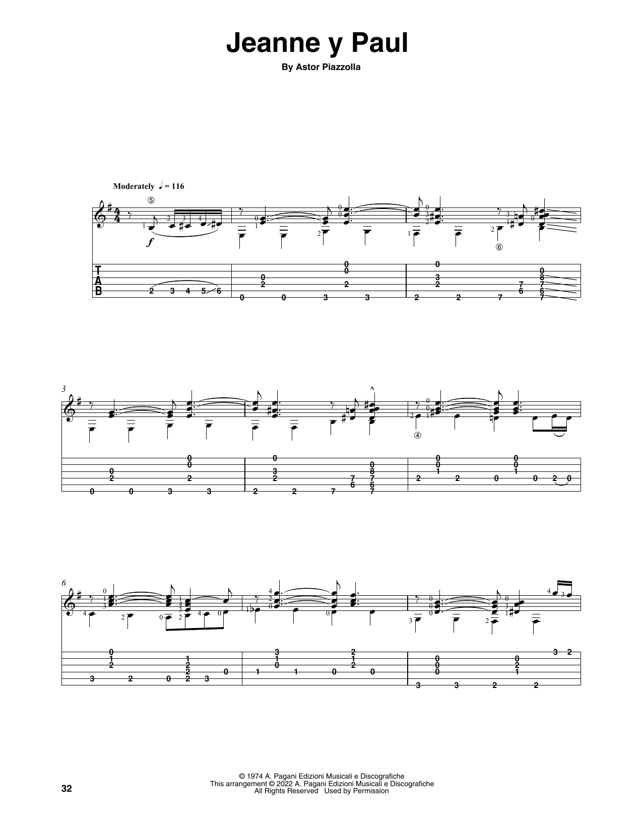Astor Piazzolla Jeanne Y Paul (arr. Celil Refik Kaya) Sheet Music Notes & Chords for Solo Guitar - Download or Print PDF