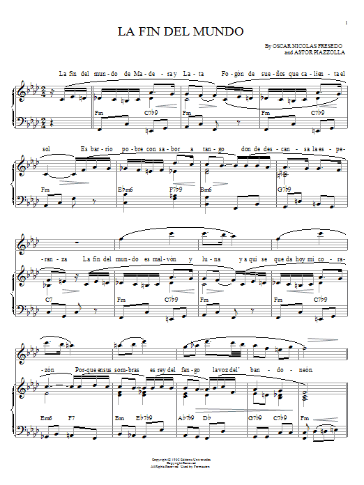 Astor Piazzolla La fin del mundo Sheet Music Notes & Chords for Piano - Download or Print PDF Astor Piazzolla La fin del mundo Sheet Music Notes & Chords for Piano - Download or Print PDF