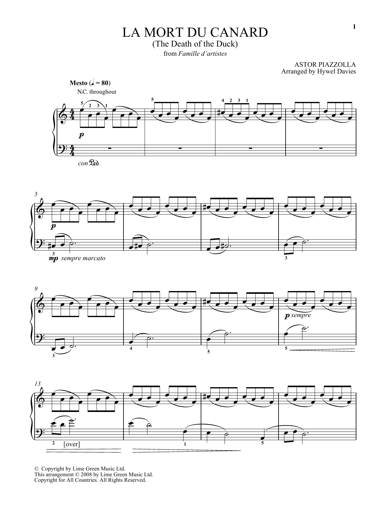 Astor Piazzolla La Mort Du Canard Sheet Music Notes & Chords for Piano Solo - Download or Print PDF
