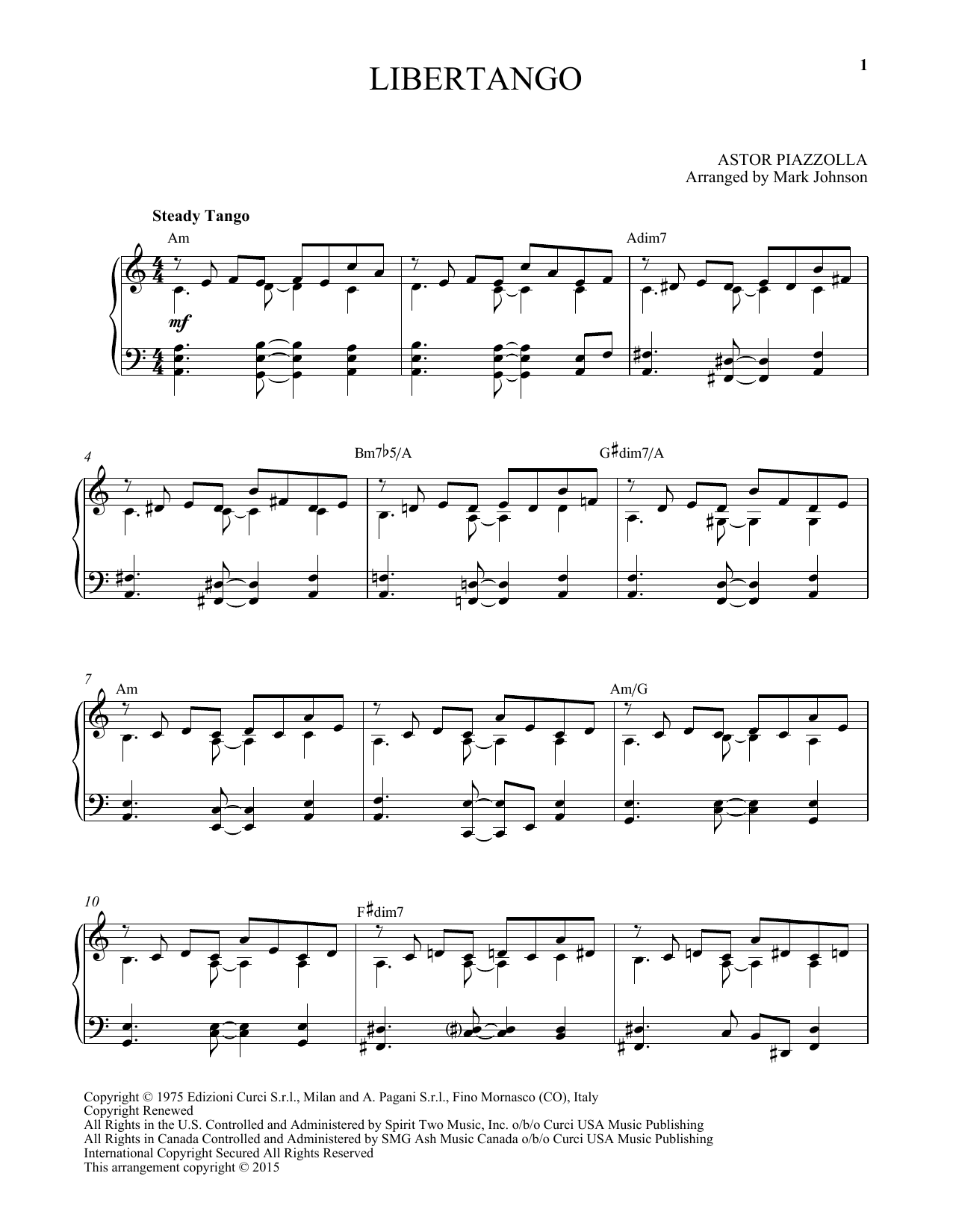 Astor Piazzolla Libertango Sheet Music Notes & Chords for Easy Piano - Download or Print PDF