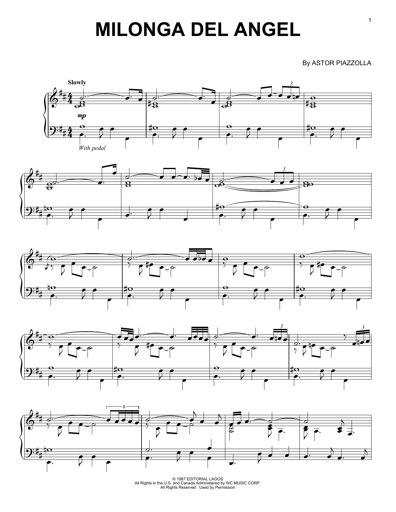 Astor Piazzolla Milonga Del Angel Sheet Music Notes & Chords for Piano Solo - Download or Print PDF