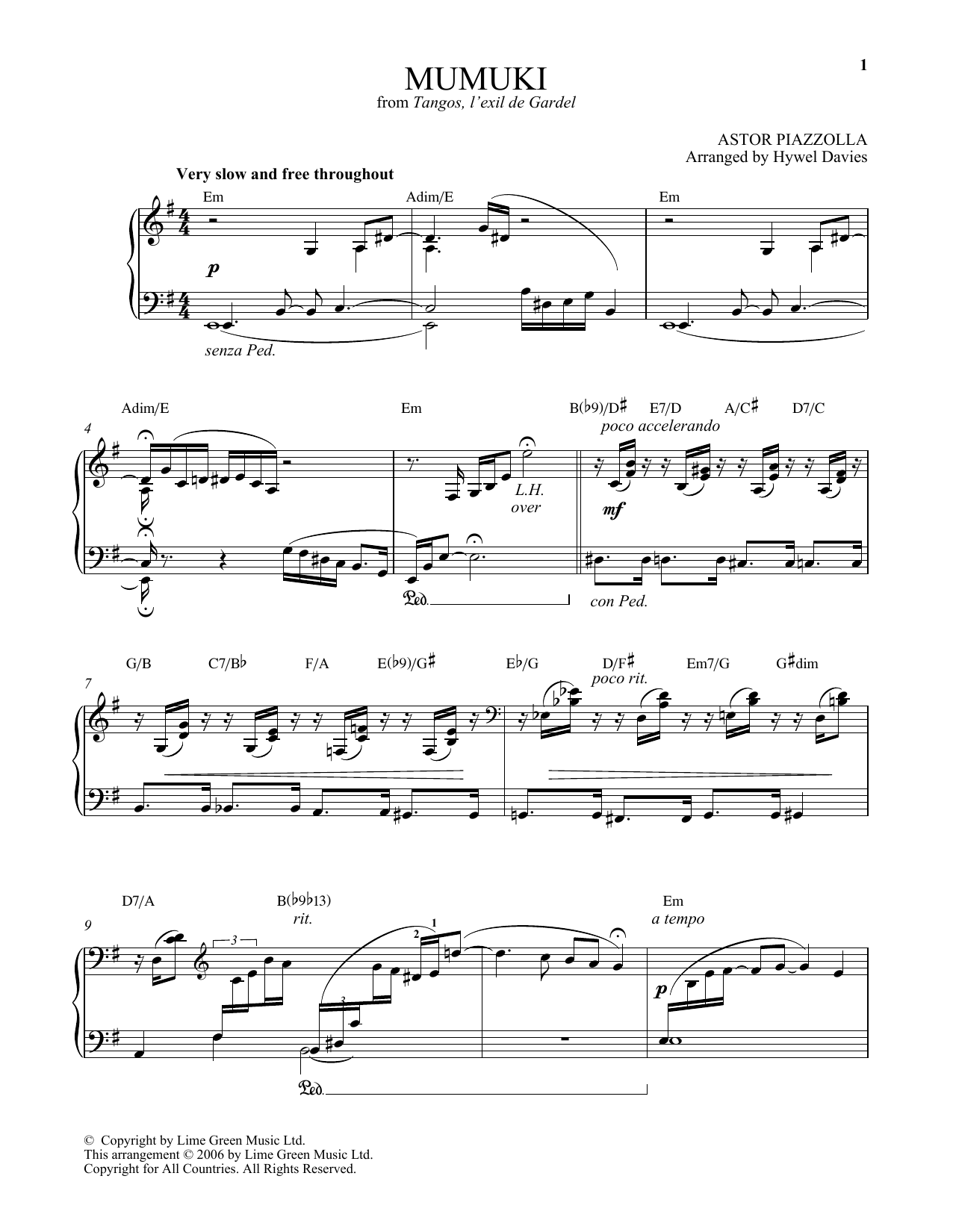 Astor Piazzolla Mumuki Sheet Music Notes & Chords for Piano Solo - Download or Print PDF