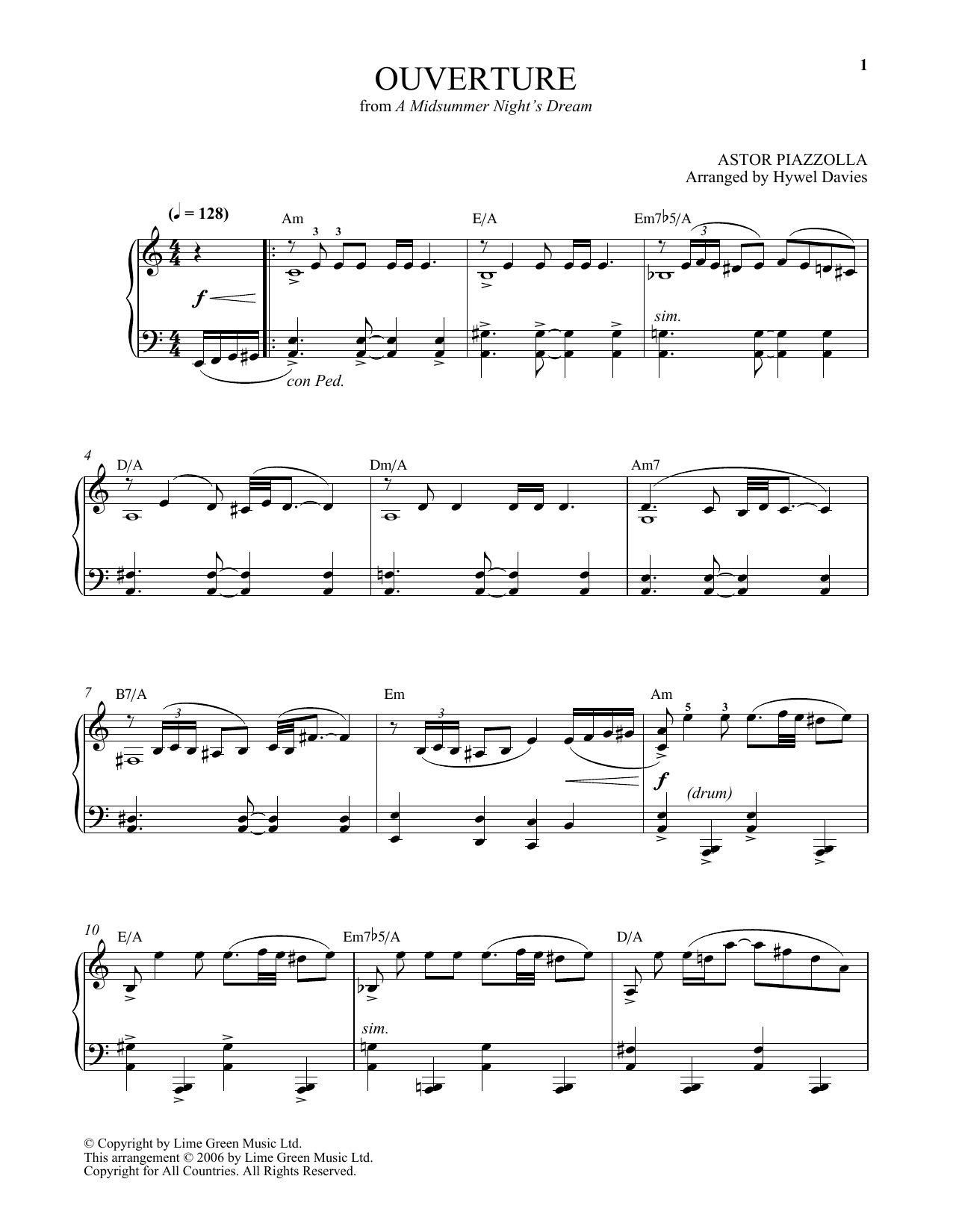 Astor Piazzolla Ouverture Sheet Music Notes & Chords for Piano Solo - Download or Print PDF