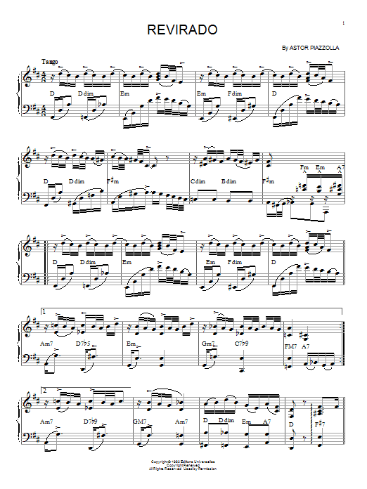 Astor Piazzolla Revirado Sheet Music Notes & Chords for Piano - Download or Print PDF