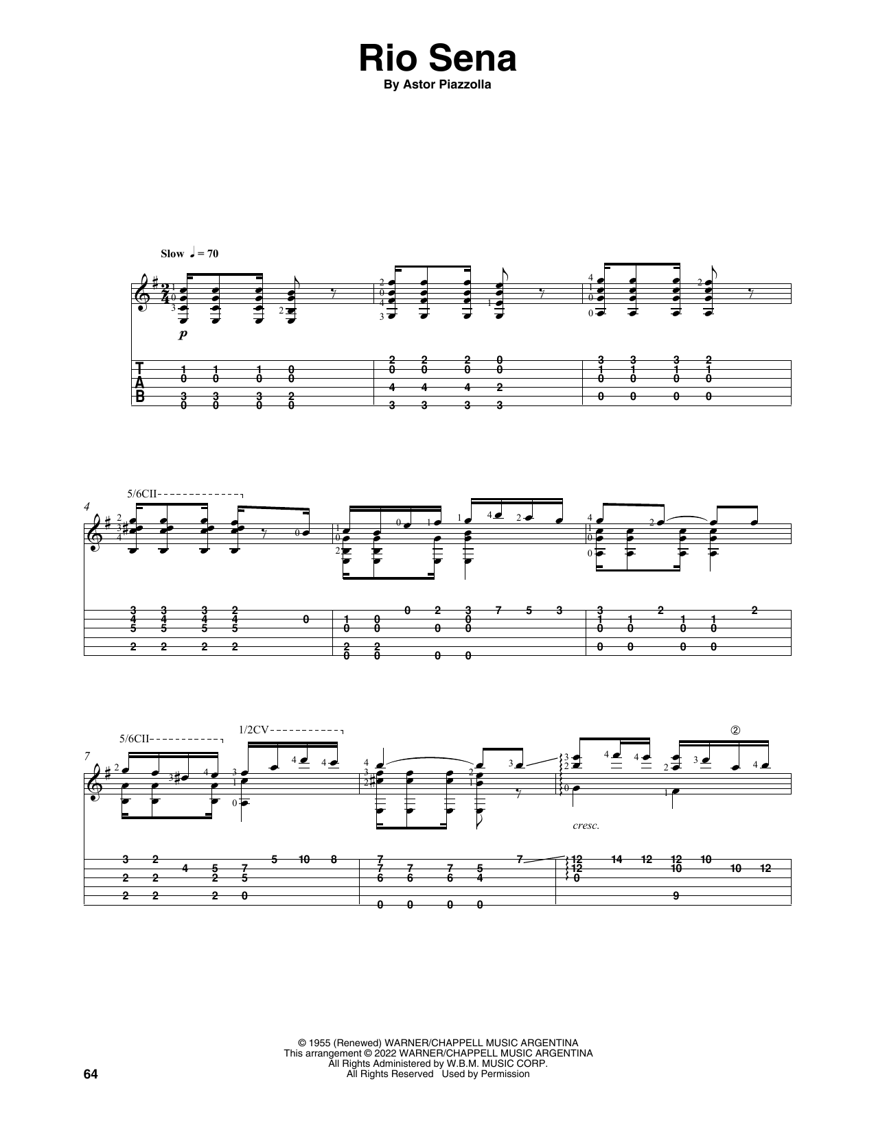 Astor Piazzolla Rio Sena (arr. Celil Refik Kaya) Sheet Music Notes & Chords for Solo Guitar - Download or Print PDF