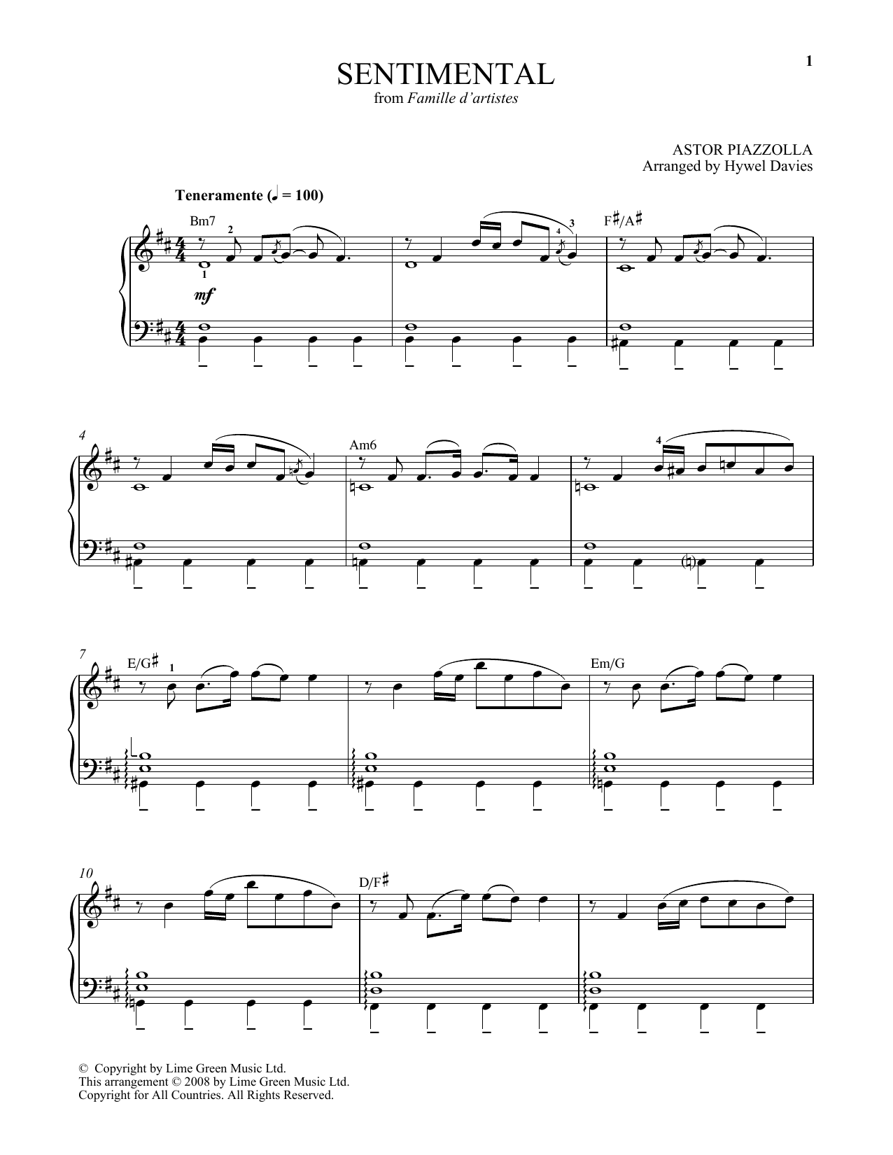 Astor Piazzolla Sentimental Sheet Music Notes & Chords for Easy Piano - Download or Print PDF
