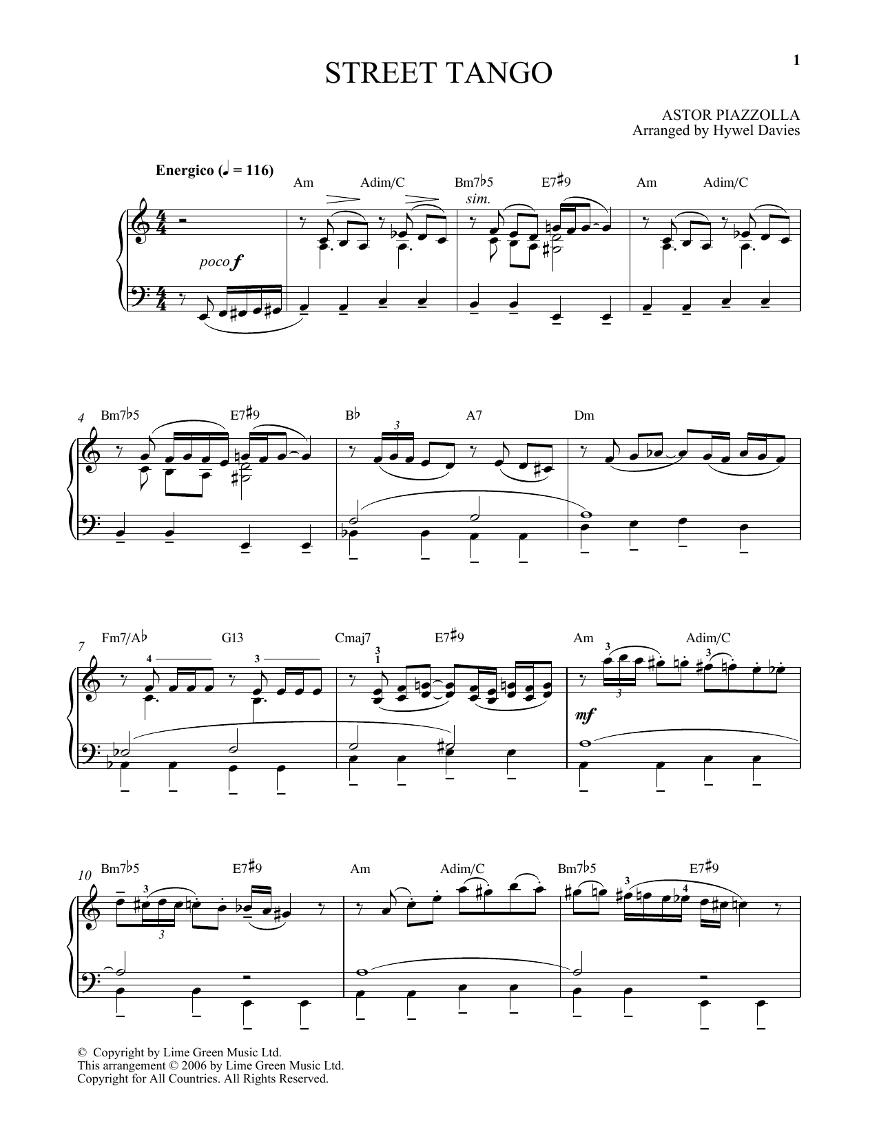 Astor Piazzolla Street Tango Sheet Music Notes & Chords for Piano Solo - Download or Print PDF