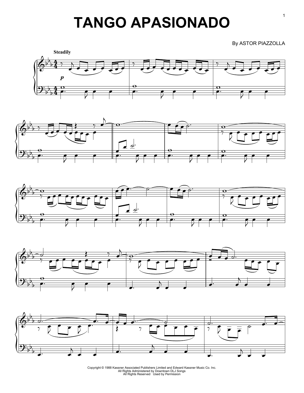 Astor Piazzolla Tango Apasionado Sheet Music Notes & Chords for Piano Solo - Download or Print PDF