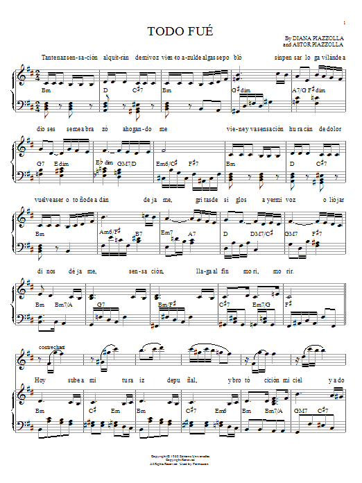 Astor Piazzolla Todo Fue Sheet Music Notes & Chords for Piano - Download or Print PDF