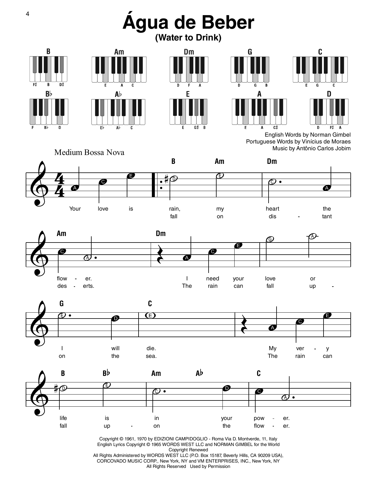 Astrud Gilberto Água De Beber (Water To Drink) Sheet Music Notes & Chords for Super Easy Piano - Download or Print PDF