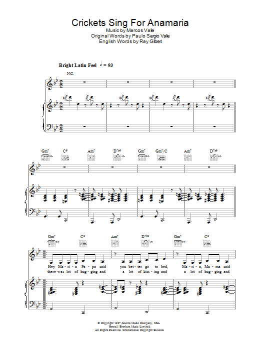 Astrud Gilberto Crickets Sing For Anamaria Sheet Music Notes & Chords for Piano, Vocal & Guitar - Download or Print PDF