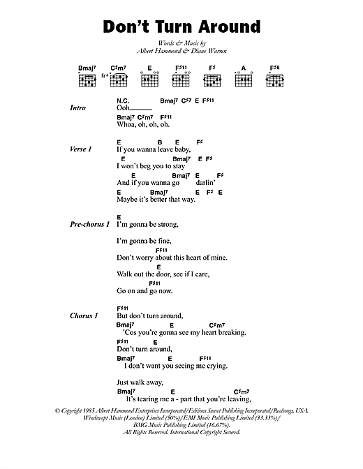Aswad Don't Turn Around Sheet Music Notes & Chords for Lyrics & Chords - Download or Print PDF