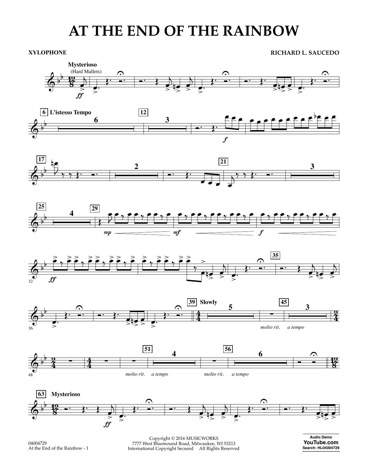 Richard L Saucedo At The End Of The Rainbow Xylophone Chords Sheet Music Notes Download Festival Concert Band Pdf Print 351951