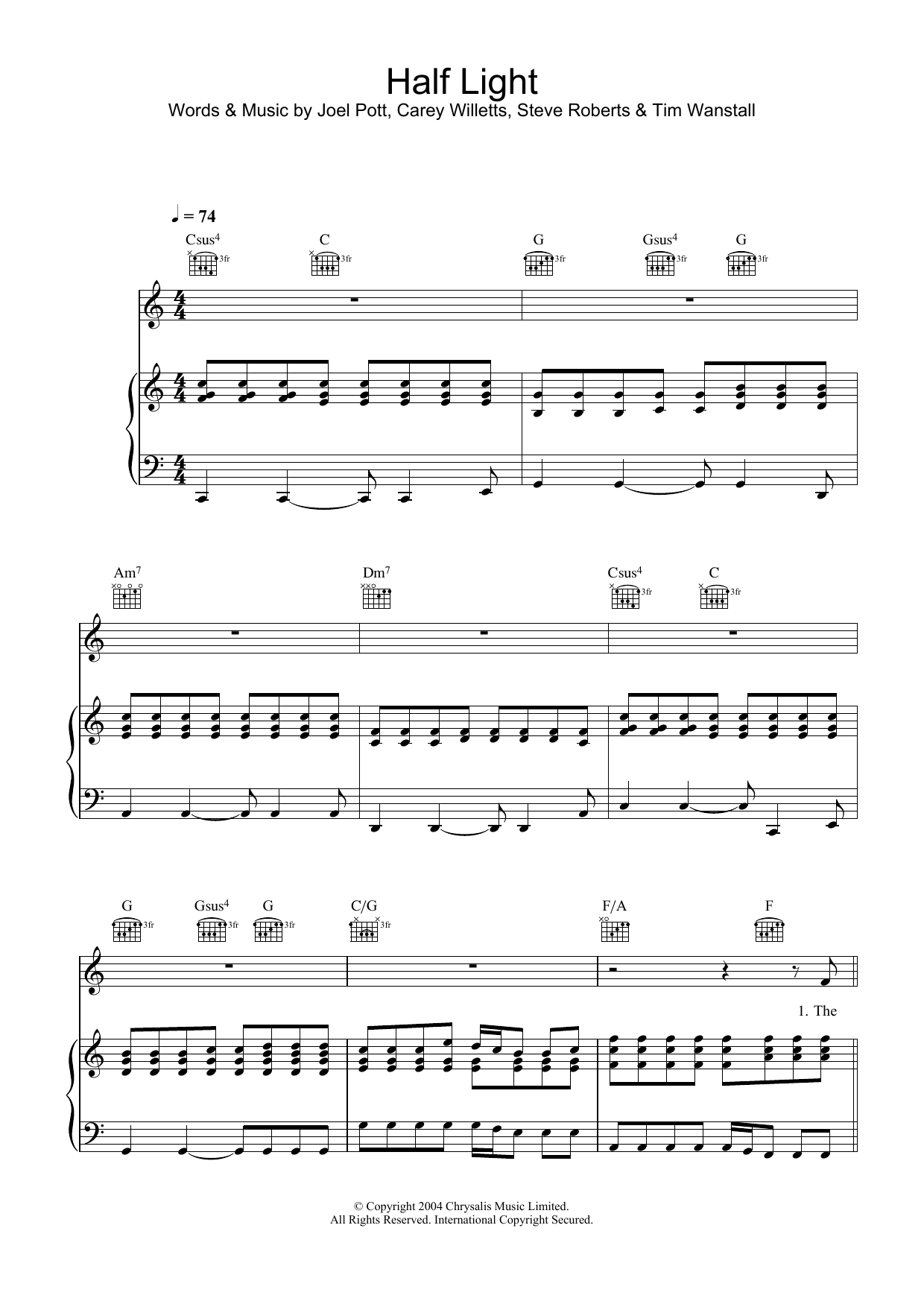 Athlete Half Light Sheet Music Notes & Chords for Piano, Vocal & Guitar - Download or Print PDF