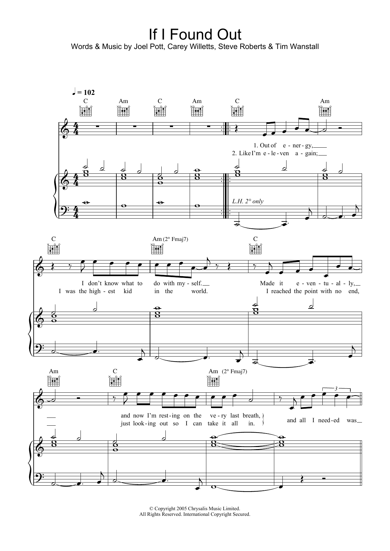 Athlete If I Found Out Sheet Music Notes & Chords for Piano, Vocal & Guitar - Download or Print PDF
