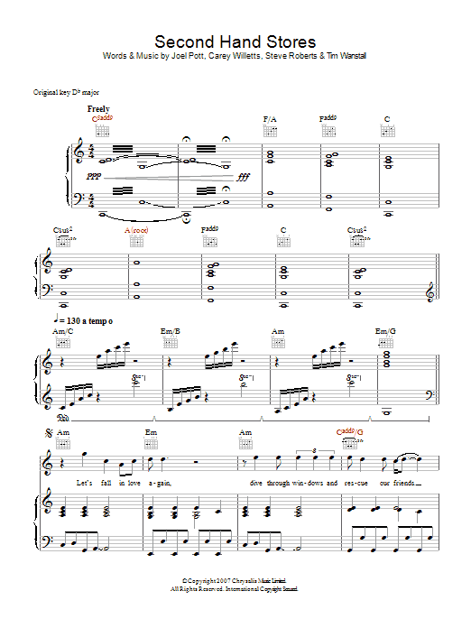 Athlete Second Hand Stores Sheet Music Notes & Chords for Piano, Vocal & Guitar - Download or Print PDF