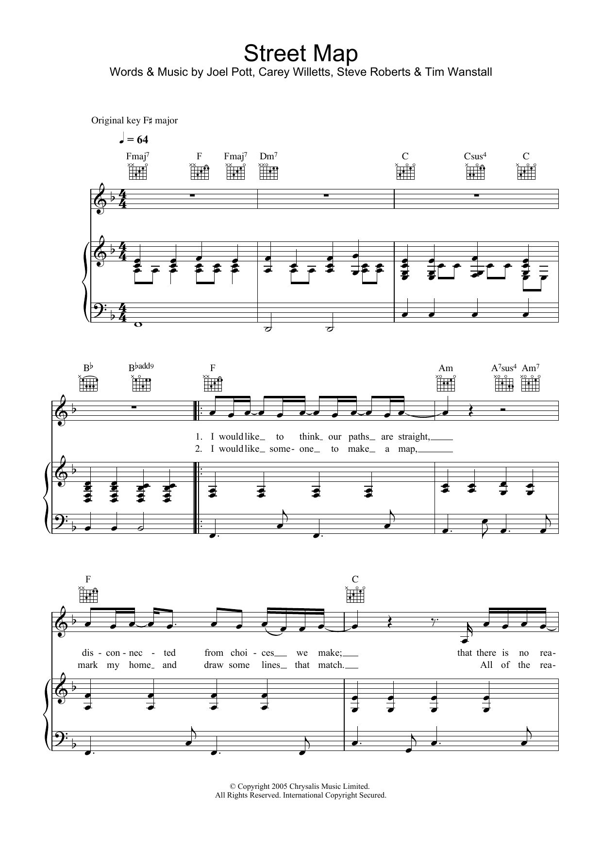 Athlete Street Map Sheet Music Notes & Chords for Piano, Vocal & Guitar - Download or Print PDF