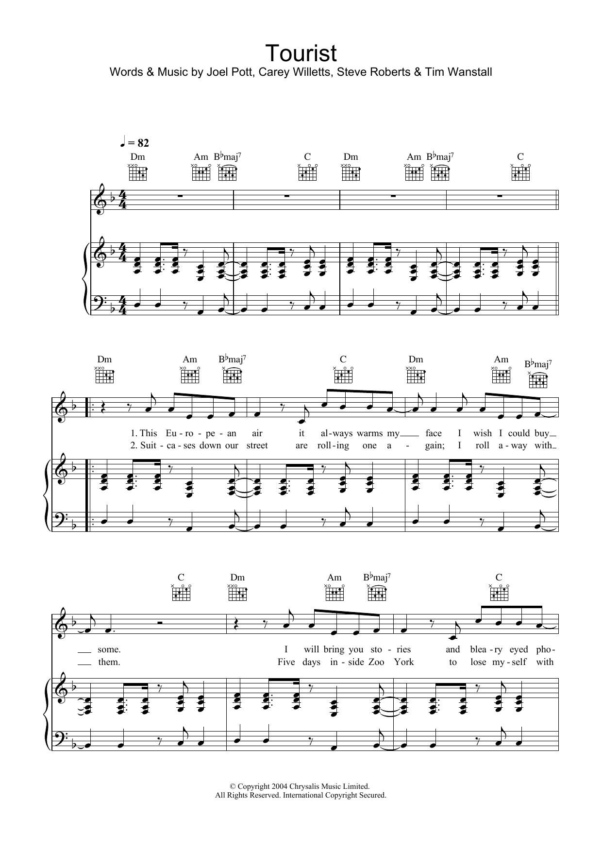 Athlete Tourist Sheet Music Notes & Chords for Piano, Vocal & Guitar - Download or Print PDF