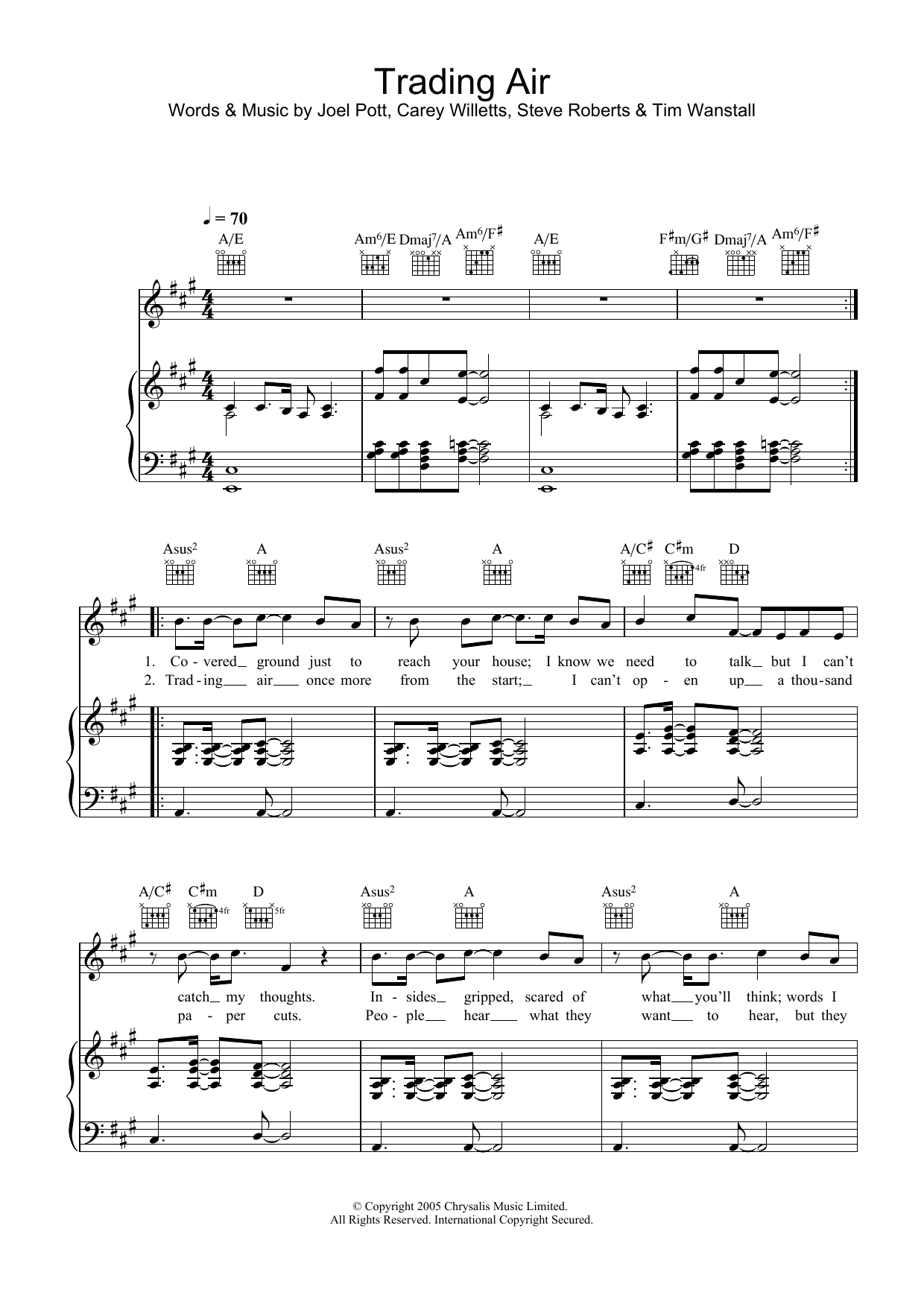 Athlete Trading Air Sheet Music Notes & Chords for Piano, Vocal & Guitar - Download or Print PDF